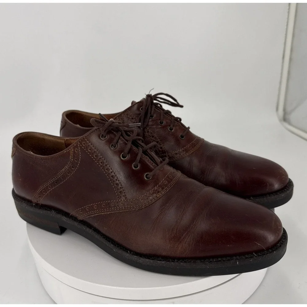 Johnston &‎ Murphy Brown Leather Plain Toe Dress Shoes Men's Size 11 M / Italy